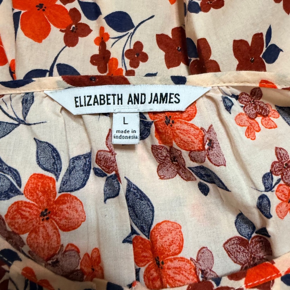 Elizabeth and James Floral Pintuck Peasant Blouse Red Navy Cream Large - Picture 6 of 8